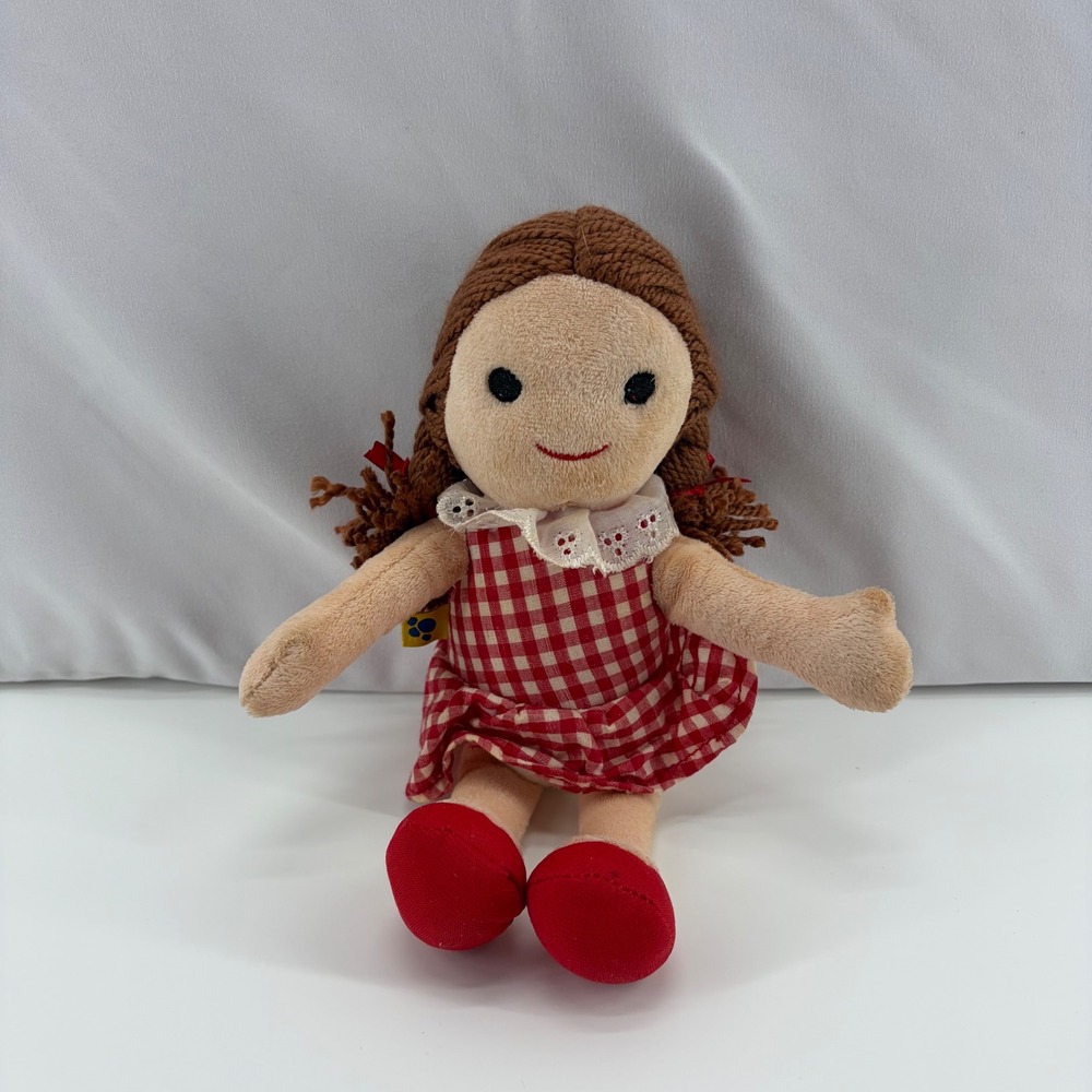 Build-A-Bear Rudolph Red-Nosed Reindeer Dolly Rag Doll Plush Gingham Dress